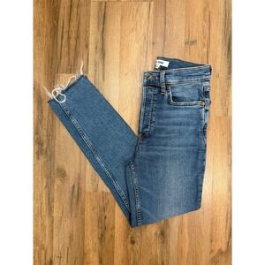 RE/DONE High Rise Skinny Jeans Indigo Storm‎ Frayed Hem Size 27